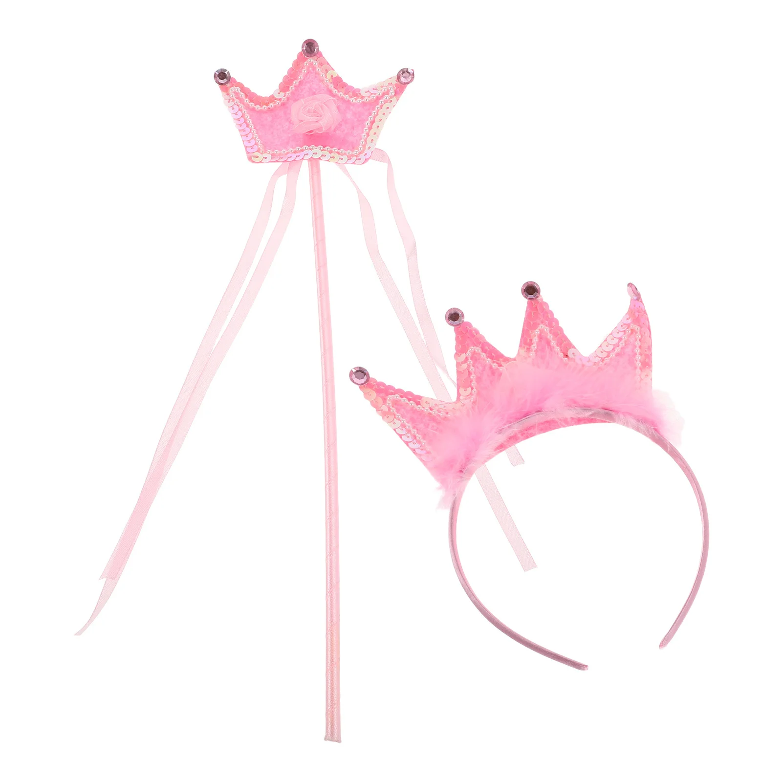 1세트 공주 왕관 머리띠와 마법봉 세트 반짝이 티아라 소녀 생일 파티 의상 액세서리 왕관 머리띠