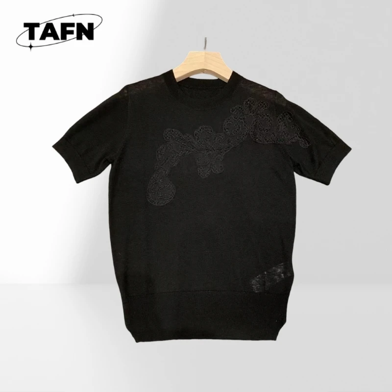 Three-Dimensional Crocheted Simple Fashion All-Match Comfortable round Neck Cashmere Advanced Texture Simple Comfortable A40106