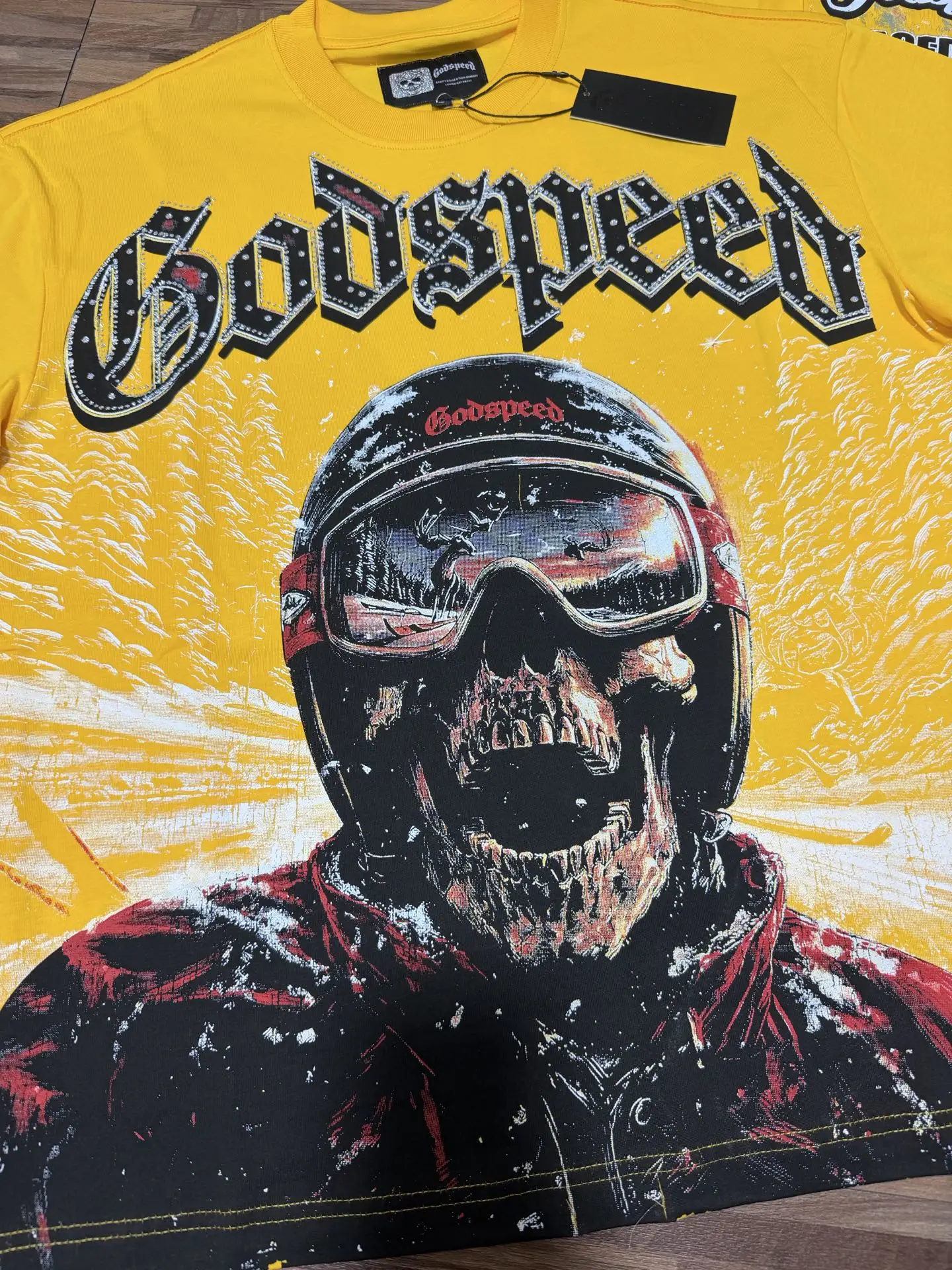 

Godspeed Skateboarding Skull Letter Print Loose ex ort Sve T-irt Couple's Summer Trendy High Street Cotton Tee
