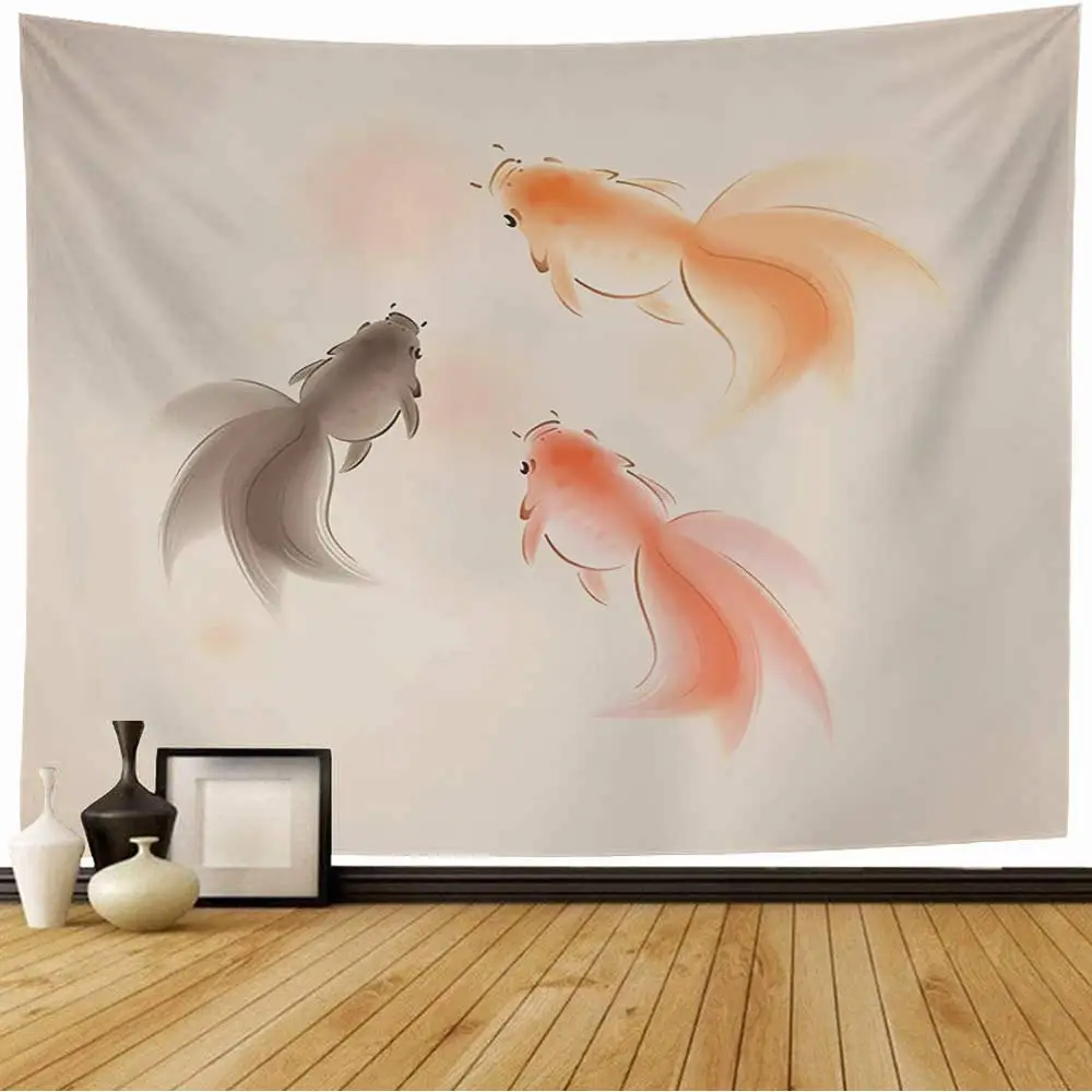 

Carp Tapestry Lucky Goldfish Traditional Eastern Countryside Nature Tapestry Wall Hanging for Living Room Bedroom Dorm Decor