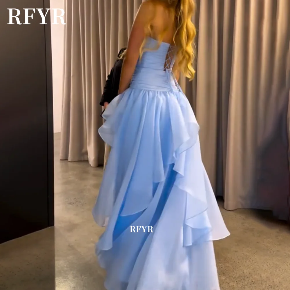 

RFYR Blue Prom Dress Strapless Evening Dress with Layers A Line Party Princess Gown فساتين مناسبة رسمية Customized