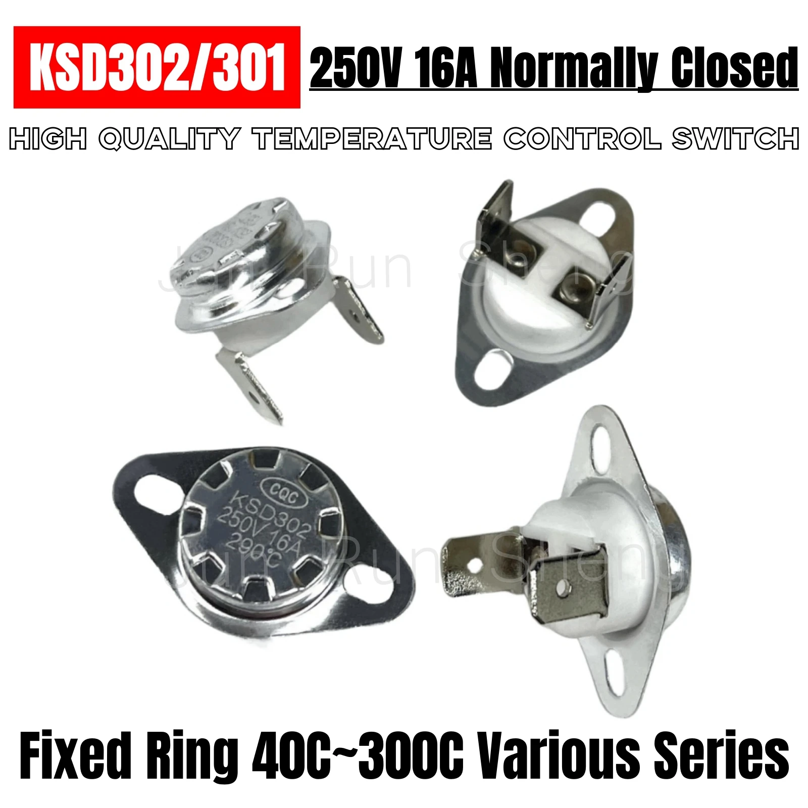 High Quality KSD302 KSD301 Ceramic Thermostat Switch 250V 16A Normally Closed N/C 40C~300C Fixed Ring Temperature Control Sensor