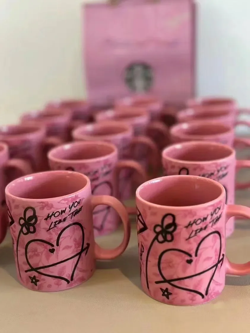 

Large Porcelain Latte Tea Milk Mark Cup for Office home Reactive Colors Pottery Tea Cup Black Pink Ceramic Coffee Mug