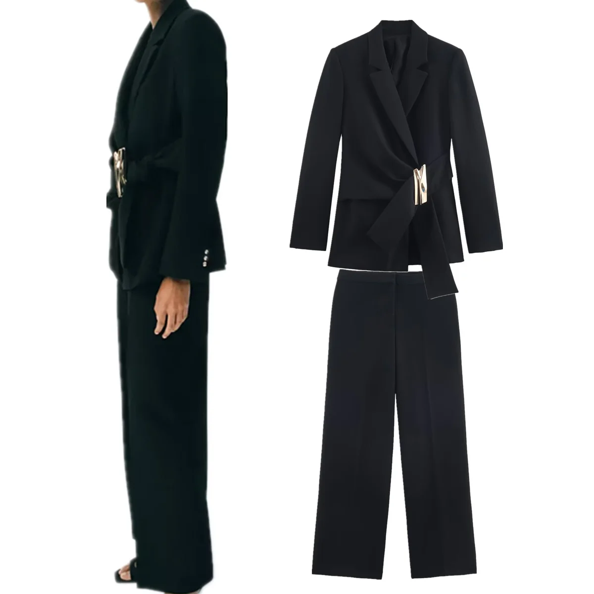 

Maxdutti Minimalist Black Blazers Elegant Suit Pants Jacket Woman Clothes Pant Sets New Two Piece Set Women's Suit