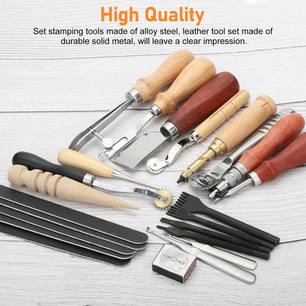 18pcs Leather Tooling Kits Include Awl Polish Tool  Tool Leather Craft  Tools Kit For Beginner Professionals Tool Accessories