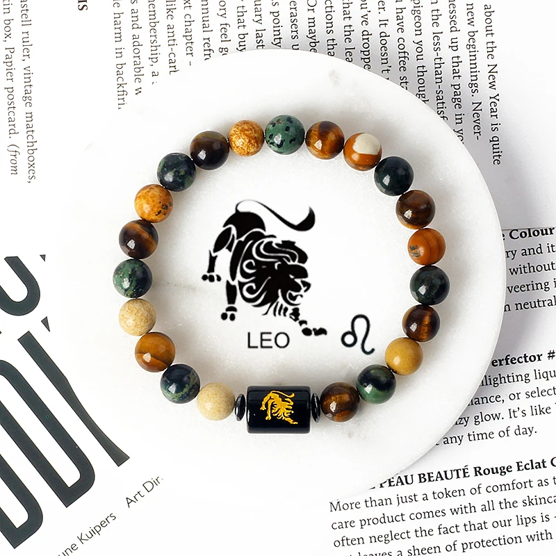 12 Zodiac Signs Onyx Bracelet Tiger Eye Stone Vitality & Protection Reiki Bracelet Charm 12 Constellation Beaded Healing Jewelry