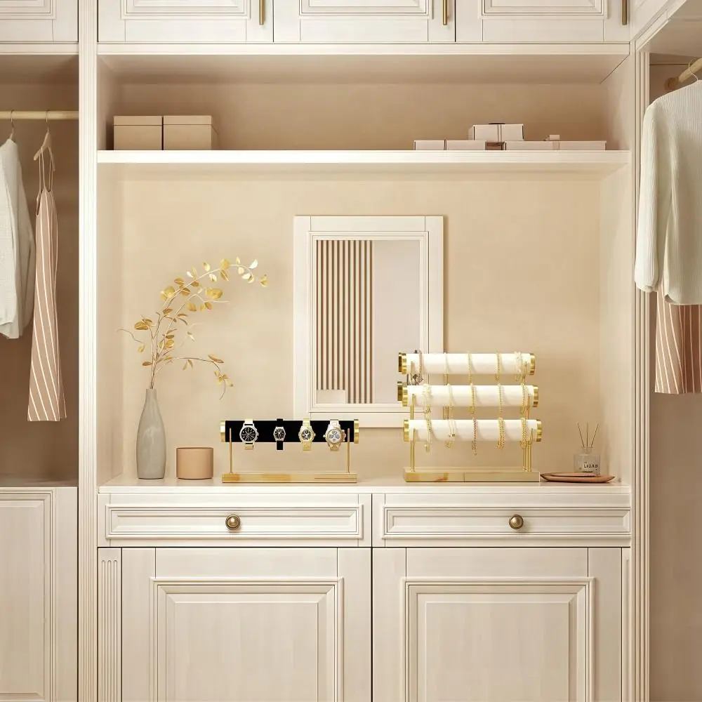 Detachable Bracelet Display Holder Flannel Wrap 3 Tier Bangle Storage Rack Multipurpose Wooden Tray Jewelry Storage Stand