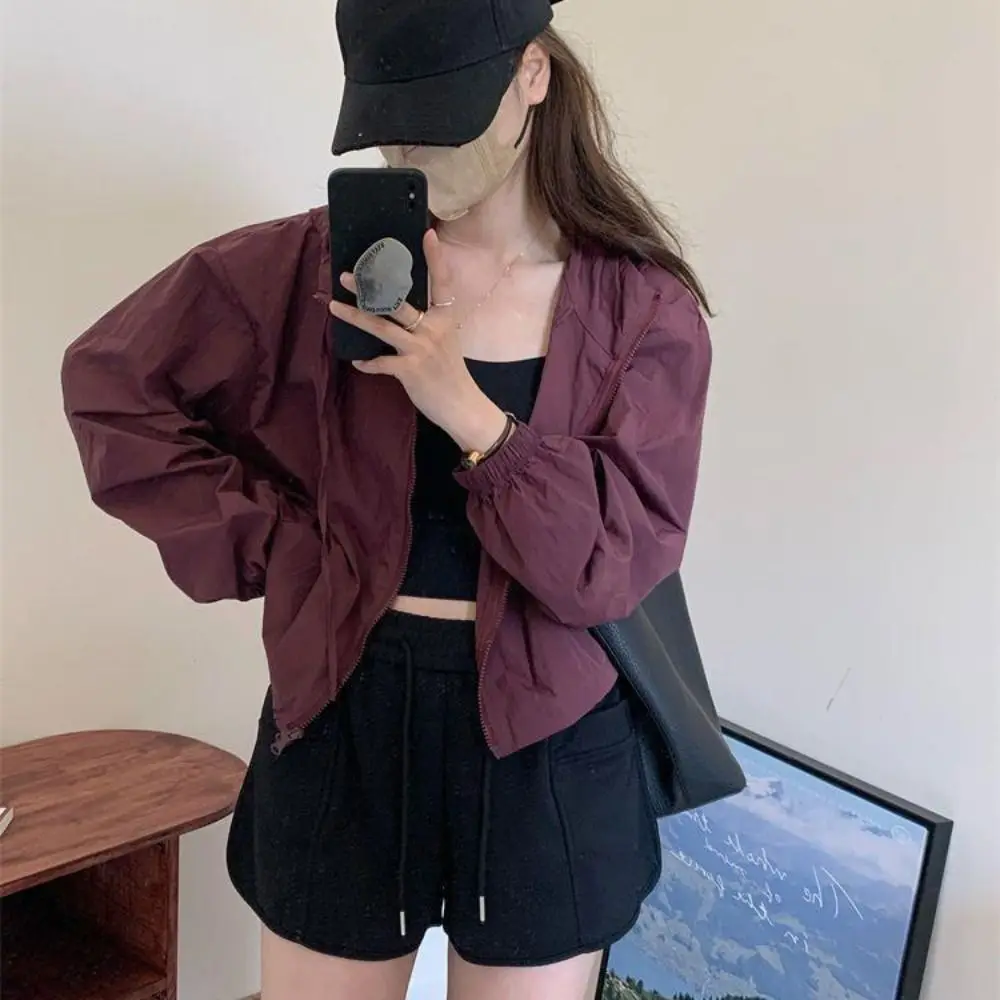Drawstring Sun Protection Clothing Anti-UV Long Sleeve Quick Dry Jackets Women Long-sleeved Korean Style Hooded Sunscreen Top