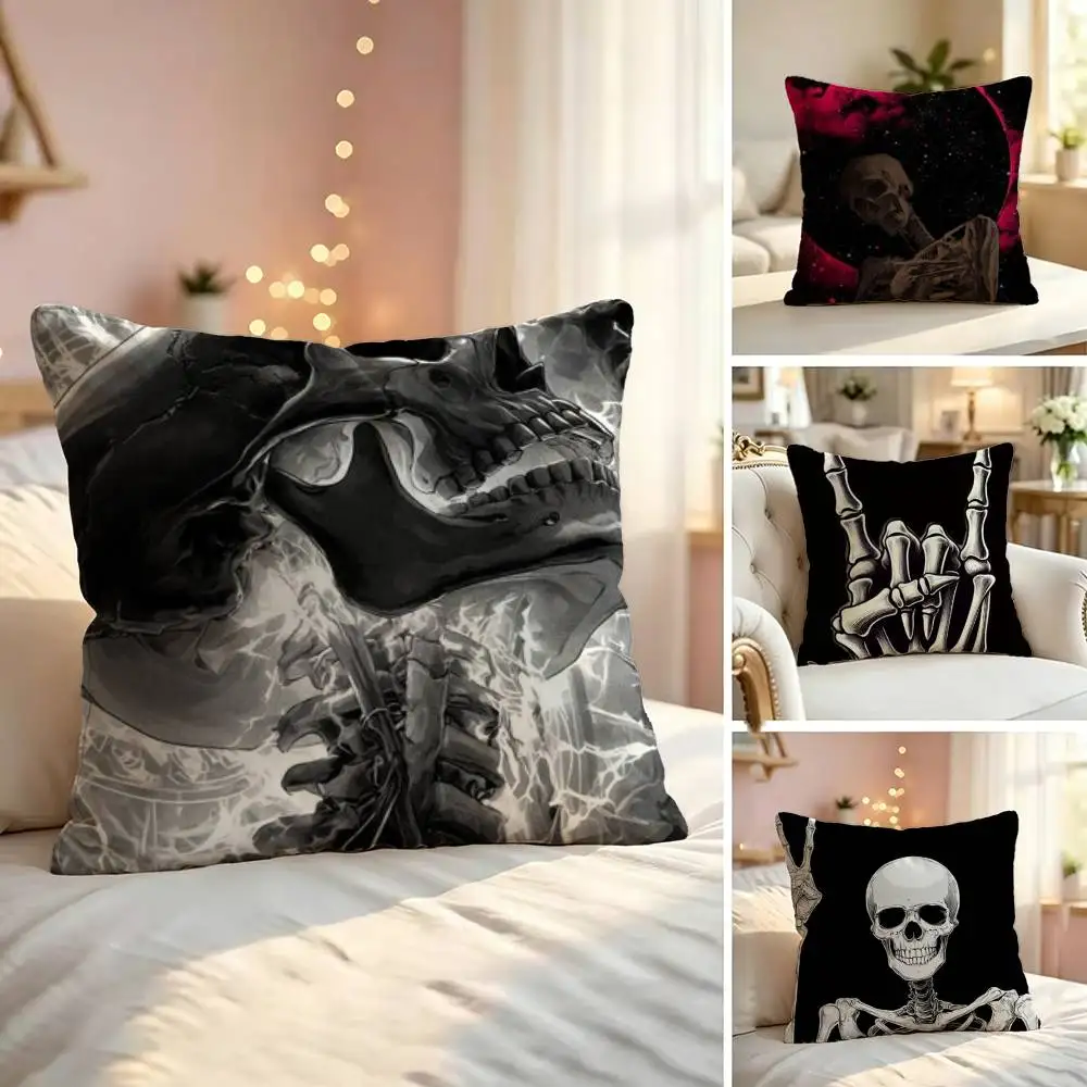 Skeleton artwork Square Double-Sided printed Pillow Case Bedroom Bedside Pillow Sofa Cushion Cover