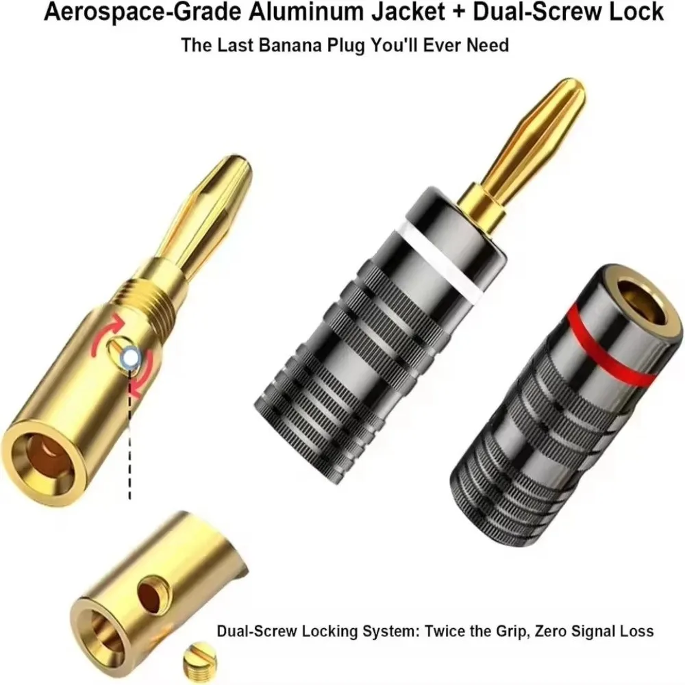 1/5PCS Gold Plated Banana Plug Connector Dual Screw Locking No Solder Speaker Banana Plug Metal Quick Connect Speaker Wire Plug