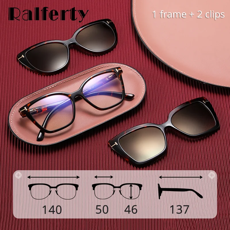 Ralferty 3 In 1 Decorative Magnetic Sunglasses Women Cat Eye Eyeglass Frame Prescription Clip On Glasses Frame Woman 2025 Shades