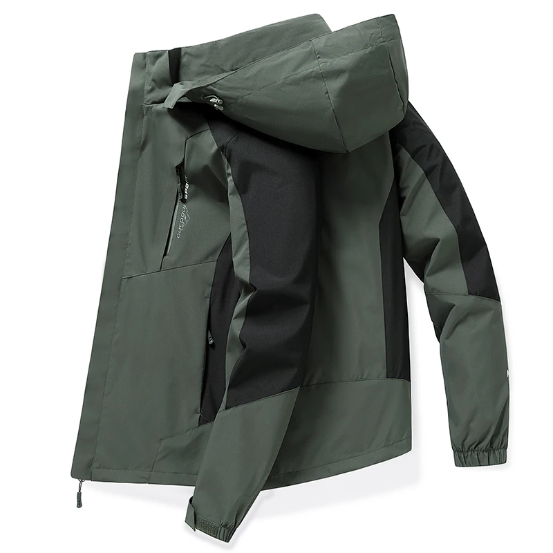 Chaqueta bomber con capucha para hombre, abrigos casuales negros, a la moda ropa de calle, a prueba de viento e impermeable, primavera y otoño