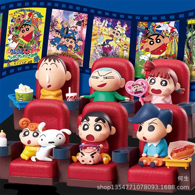 6pcs/set Anime Crayon Shin-chan Q Version Action Figure PVC Miniature Scene Model Statue Rement Toys Doll Collection Gifts