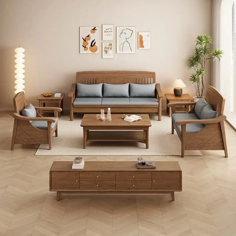 DSA Log Color Ash Wood Sofa All Solid Wood Sofa Combination Household Wooden Furniture