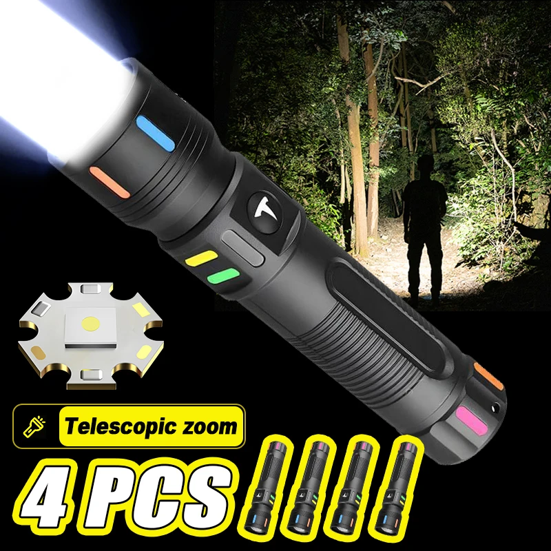 

2024 Powerful small flashlight High Power Rechargeable led flashlight 2000mah Built-in Battery Fluorescence ABS Portable Torch