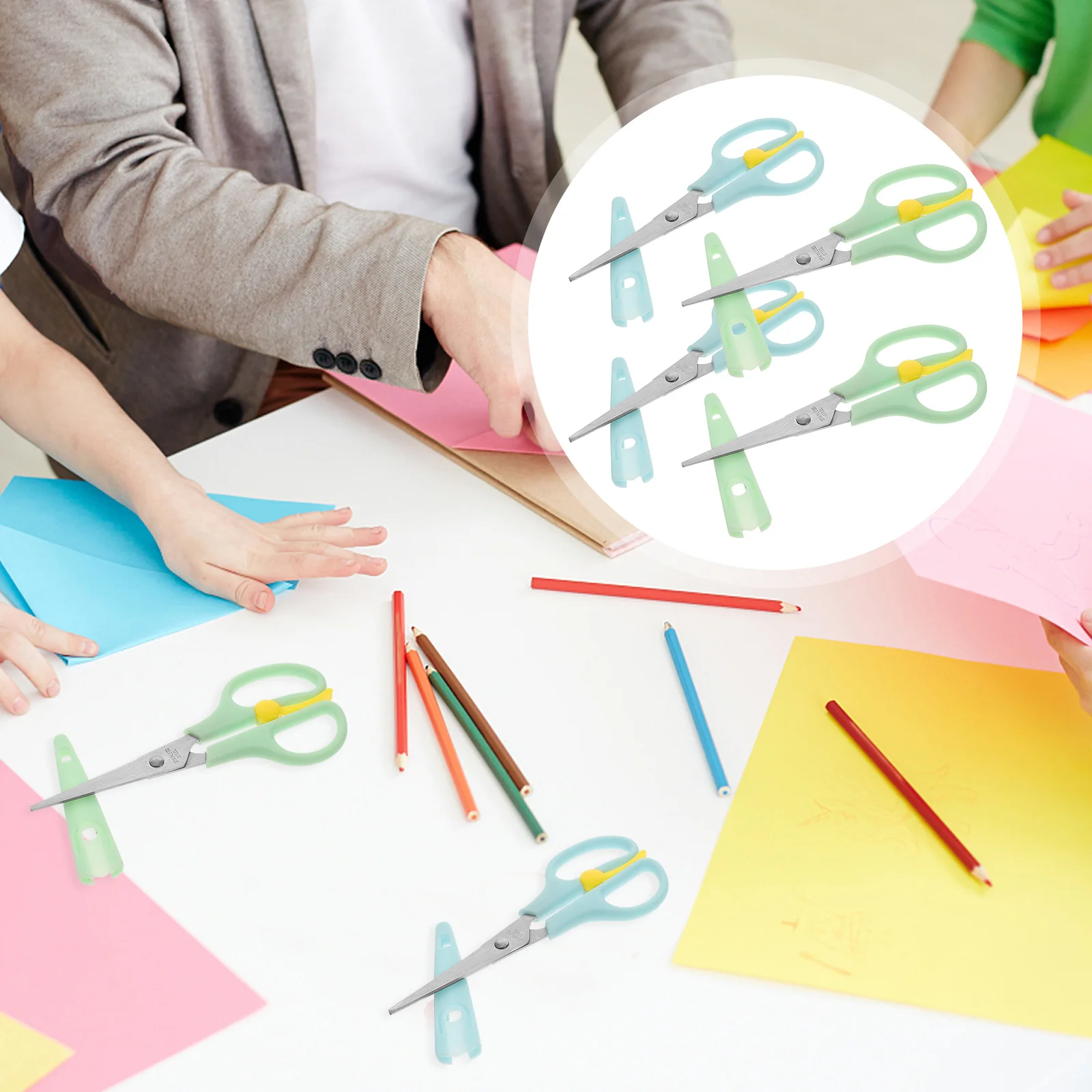 4Pcs Children Safety Scissors Stainless Steel Crafting Scissors for Kids Toddlers DIY Office Multi Use Toddler Scissors,