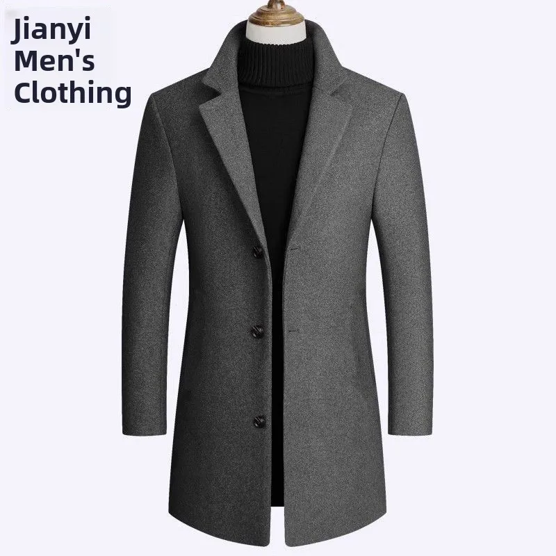 Casual Men's Woolen Coat Spring Autumn Winter Mid-Length Men's Windbreaker Slim Fit Middle-Aged Woolen Jaet M Woolen