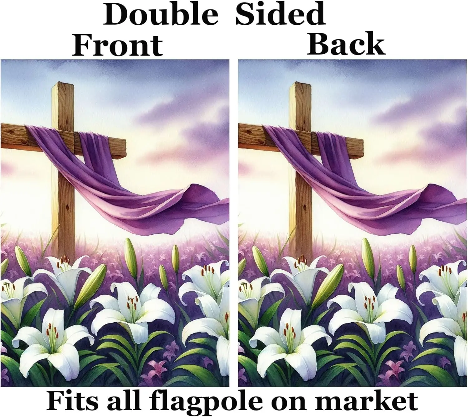 Watercolor Field of Lilies Cross with Purple Cloth Purple Sky Easter Garden Yard Flag 12