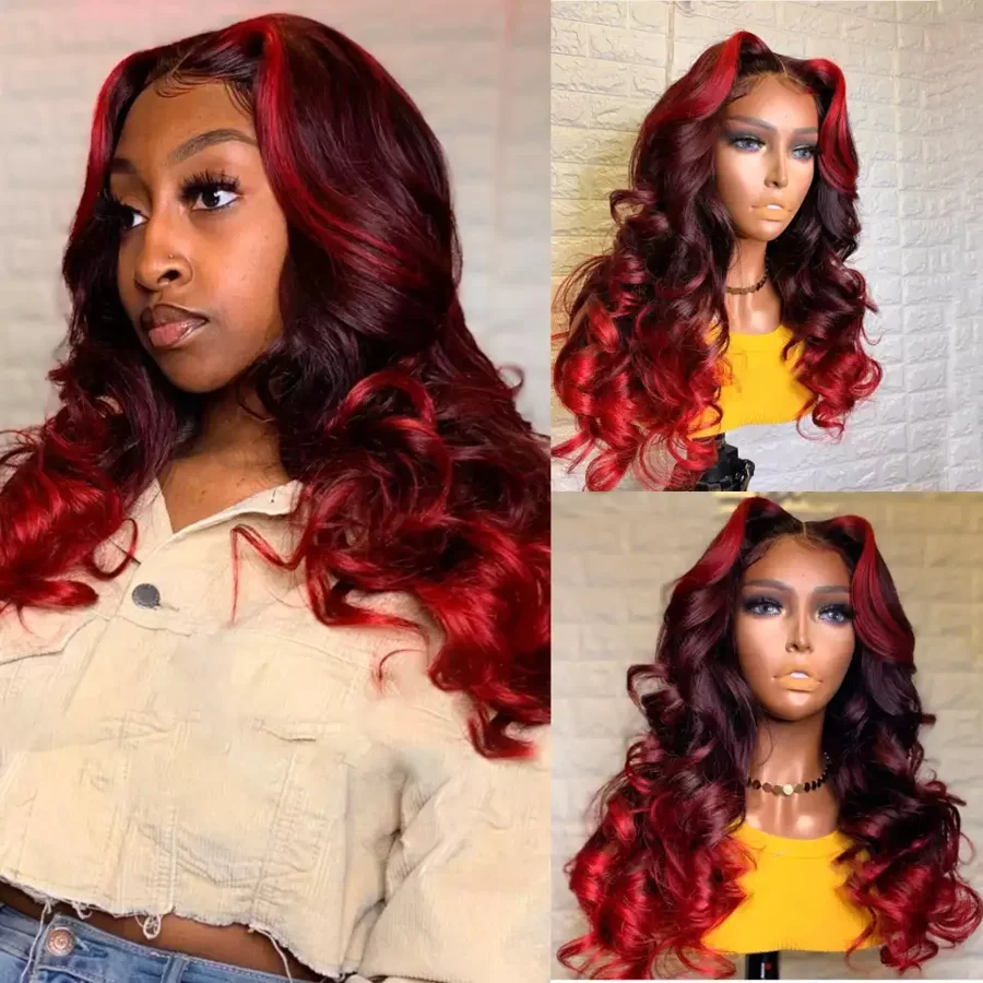 

13x6 Lace Front Human Hair Wigs with Baby Hair Ombre Red Brazilian Remy Human Hair Glueless Wigs For Women Body Wave