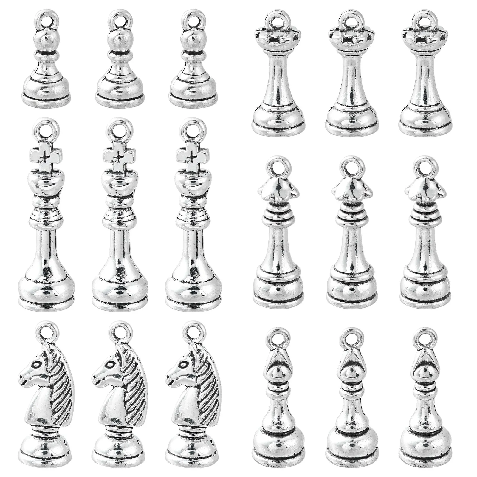 

Pandahall 60Pcs 6 Styles Tibetan Chess Piece Charms 3D Internatiional Chess Piece Charms for Jewelry Making DIY Crafting