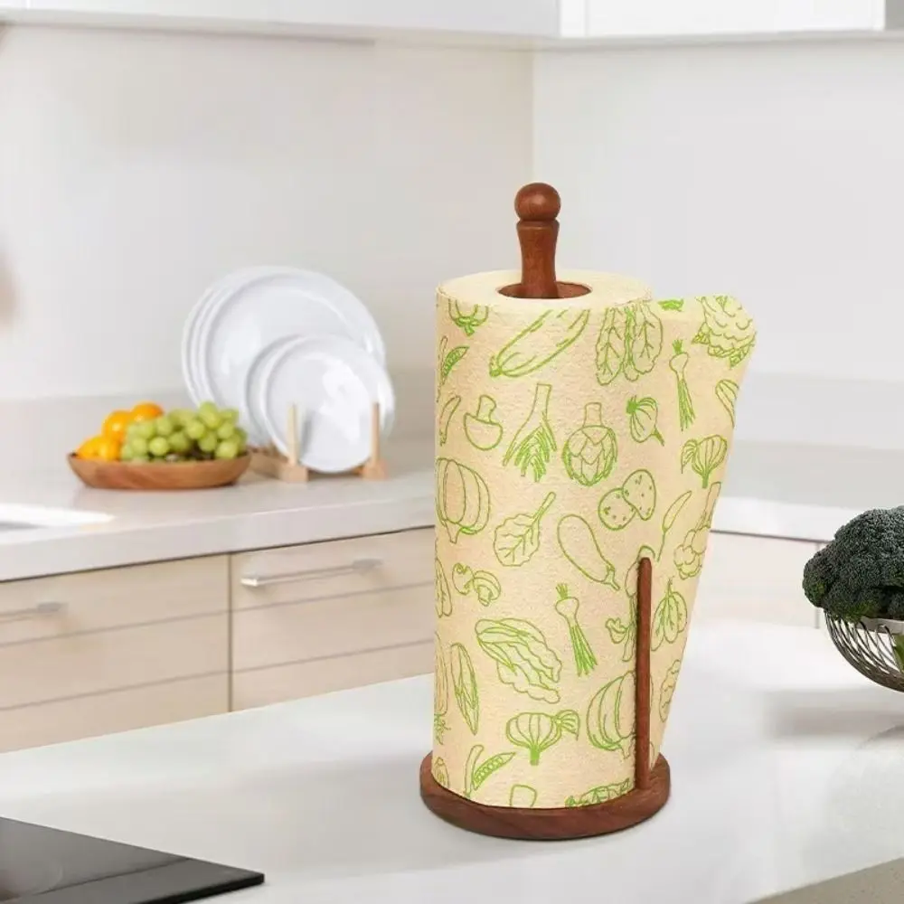 

Freestanding Wooden Paper Towel Holder Anti-Skid Stable Vertical Tissue Stand Space Saving Roll Paper Holder Restaurant