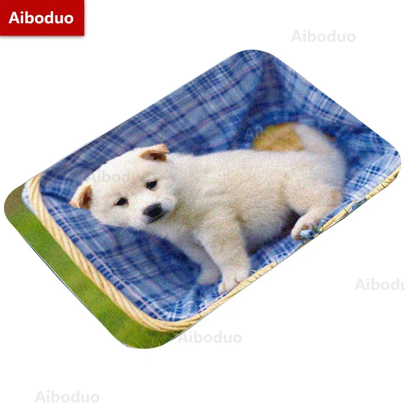 Cute White Puppy Soft Carpet Bathroom Non-silp Door Mat Suitable for Living Room Entrance Decorative Accessories Pad Bedroom Rug