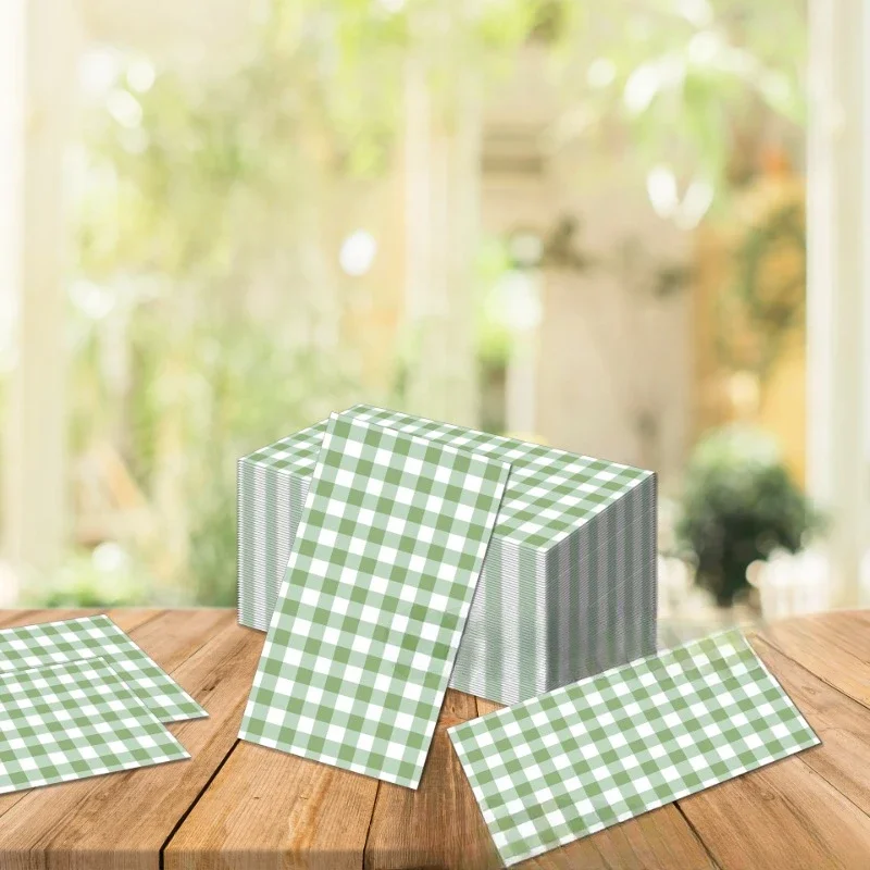 Green checkered colorful printed napkins disposable hotel cafe decorative pure wood pulp paper towels 2-Ply 20pcs/Pac 33*40cm