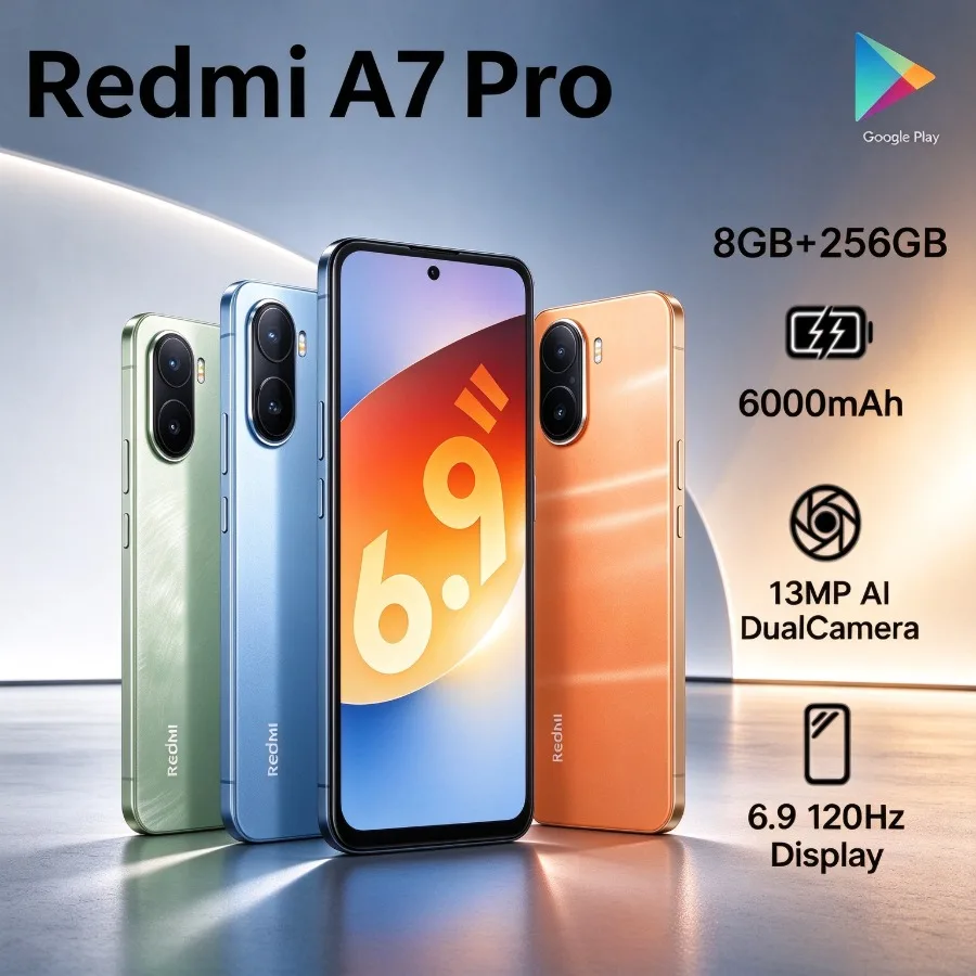 2026 new Redmi A7 Pro Global Unlocked Smartphone 6.9‑Inch 120Hz LCD Display 6300mAh Battery HyperOS Android 15
