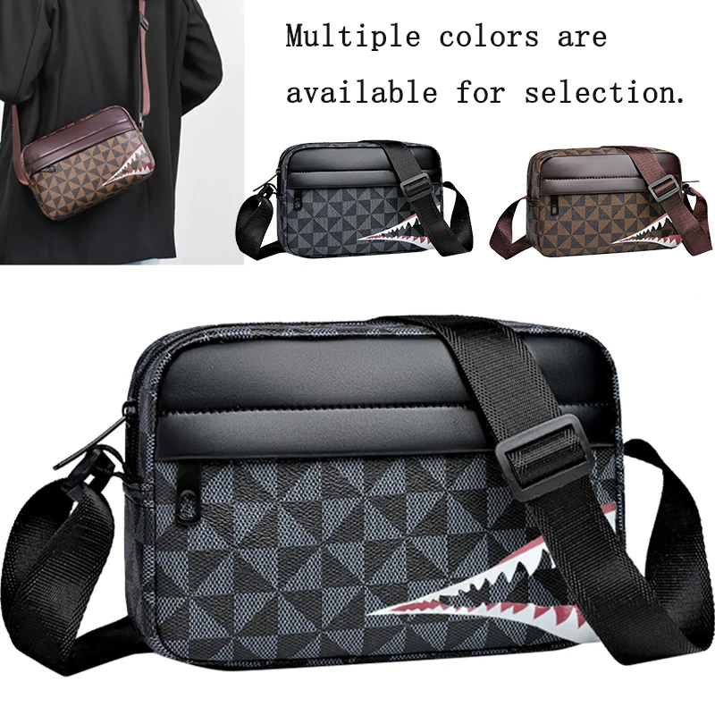 

Fashionable Shark Pattern Shoulder Bag - Plaid Design Multi-Pocket Crossbody, Adjustable Strap Casual Messenger Bag