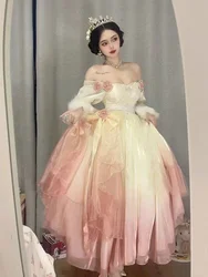 Gradual Pink Rose Lolita Dress Escape Princess Long Dress Super Immortal Elegant Flower Wedding Lolita Cosplay Costume