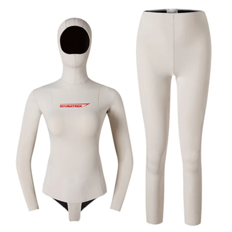 3MM Women 3 Pieces Neoprene Wetsuit Set Hooded Top Pants Spearfishing Diving Suit For Freediving Snorkeling