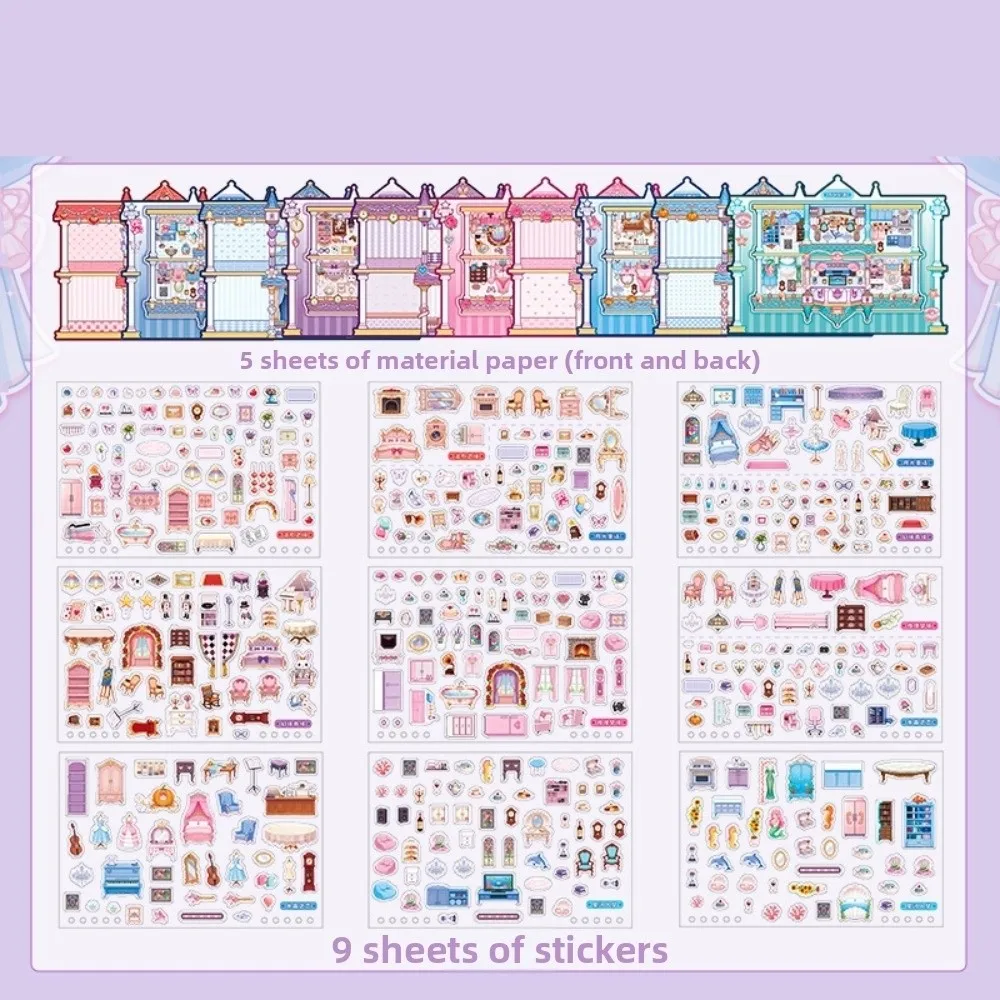 New Cute Miniature Scene Sticker PET Die Cut 36 Scenes Scenery Sticker Book DIY Castle Rooms Stacking Sticker Children Gifts