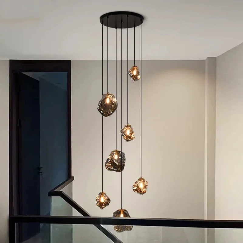 Nordic LED ceiling glass chandelier, suitable for hotels, stairwell home interior lighting, light luxury lustre, pendant lamp
