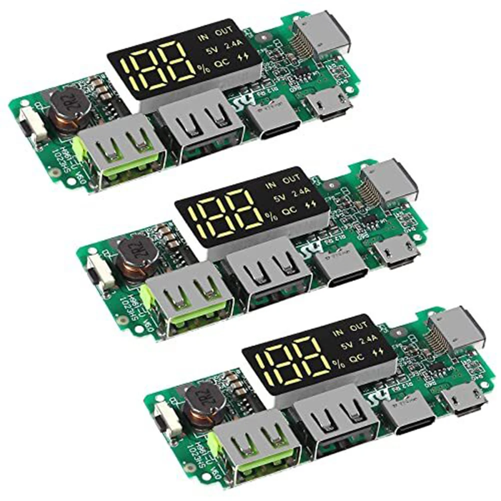 USB Charging Module Circuit for Li Ion Batteries Includes Three Units with Advanced Safety Features and Display