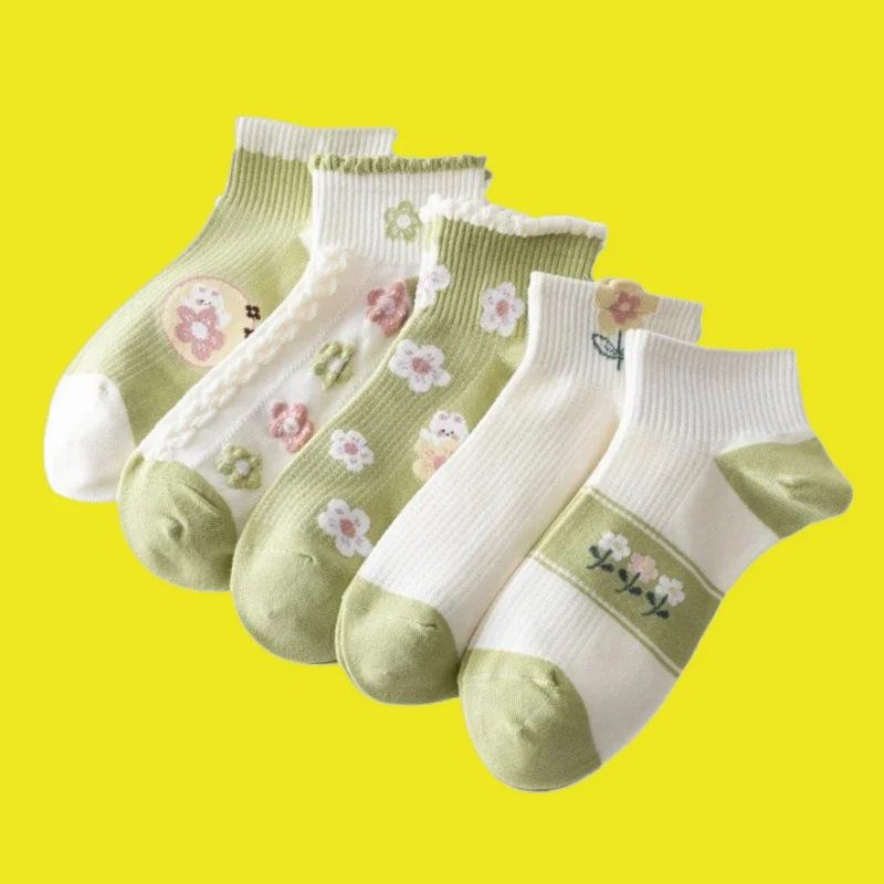 

5/10 Pairs Short Socks College Style Cotton Boat Socks New Women's Summer Thin Cotton Small Fresh Shallow Mouth 2024 Green Socks