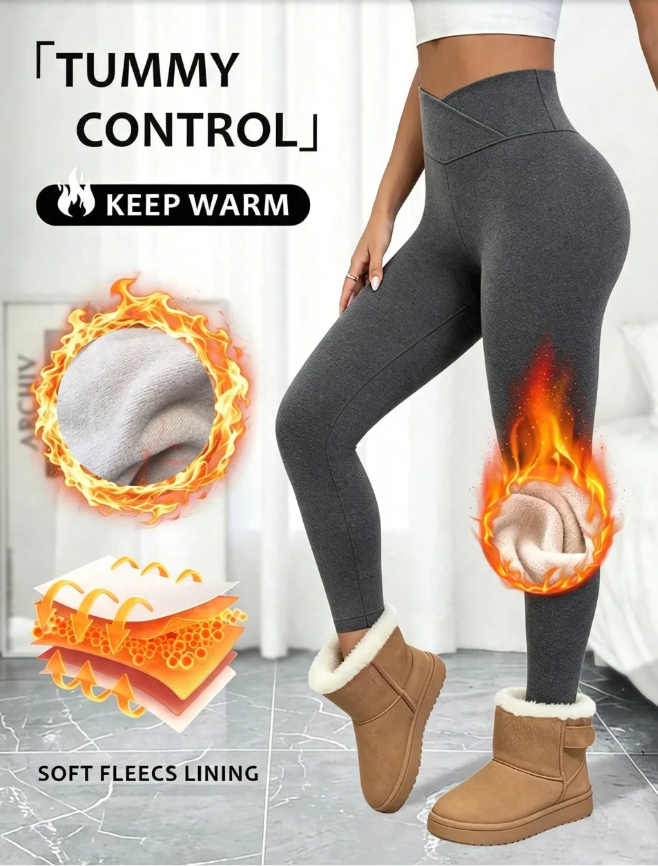 Ladies cross waist fleece inner leggings cross high waist warm pants hip soft elastic winter fitness yoga pants.