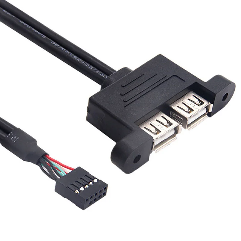 9 PIN to Dual USB2.0 Cable Splitter Computer PC Mainboard Panel Cord with Screw Hole 1in 2 Out Data Transfer Shield Extend Wire