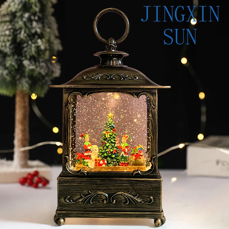 Santa Snowman Wind Lamp Music box ornaments floating Snow Crystal Ball Children Christmas gifts