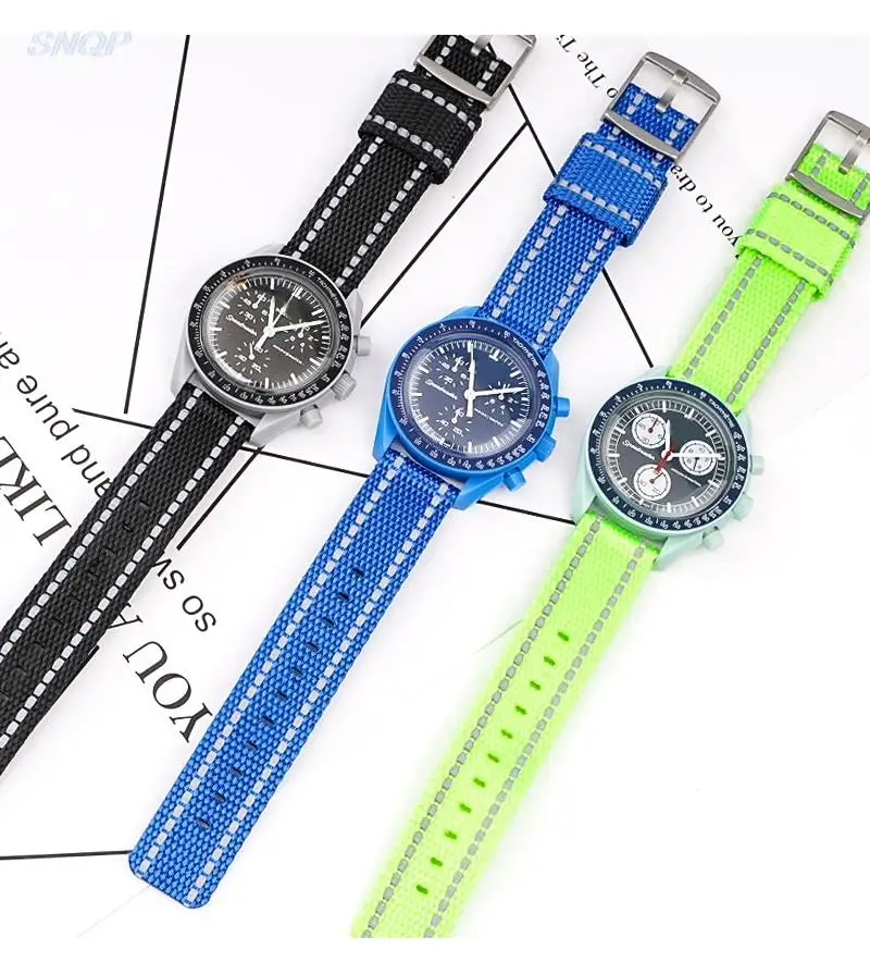 Nylon Strap 20mm  Weave Canvas Stainless Steel Buckle Quick Release Watch Band Men Women Reflective Bracelet Accessories