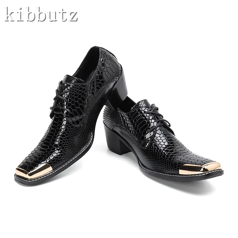 Brand Design Snake Pattern Leather Man Shoes Luxury Square Toe Lace Up Party Wedding Business Formal Oxford Shoes Size 38-47