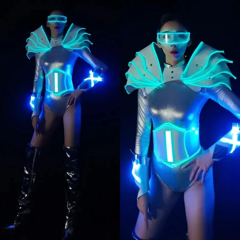 

Luminous Future Tech Suit Cool Ice Blue LED Dancing Show Event Night Wear Stage Performance Costume