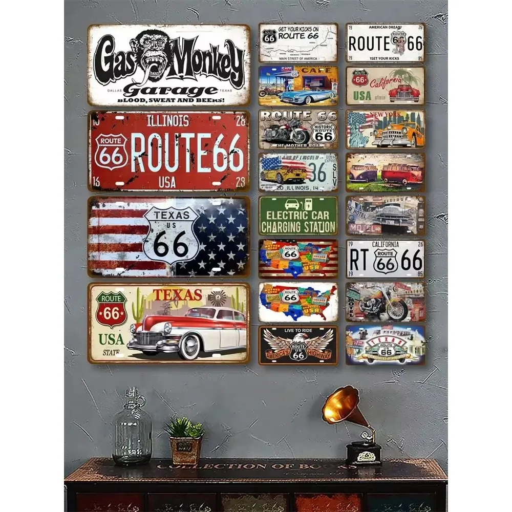 CIFBUY Retro Vintage Route 66 Aluminum Wall Art Weatherproof Durable Alloy Decor for Home Garage Man Cave Bar Shop