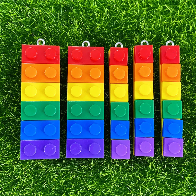 6pcs DIY Colorful Building Blocks Keychain Charms Detachable Cute Rainbow Earring Necklace Pendant Jewelry Make