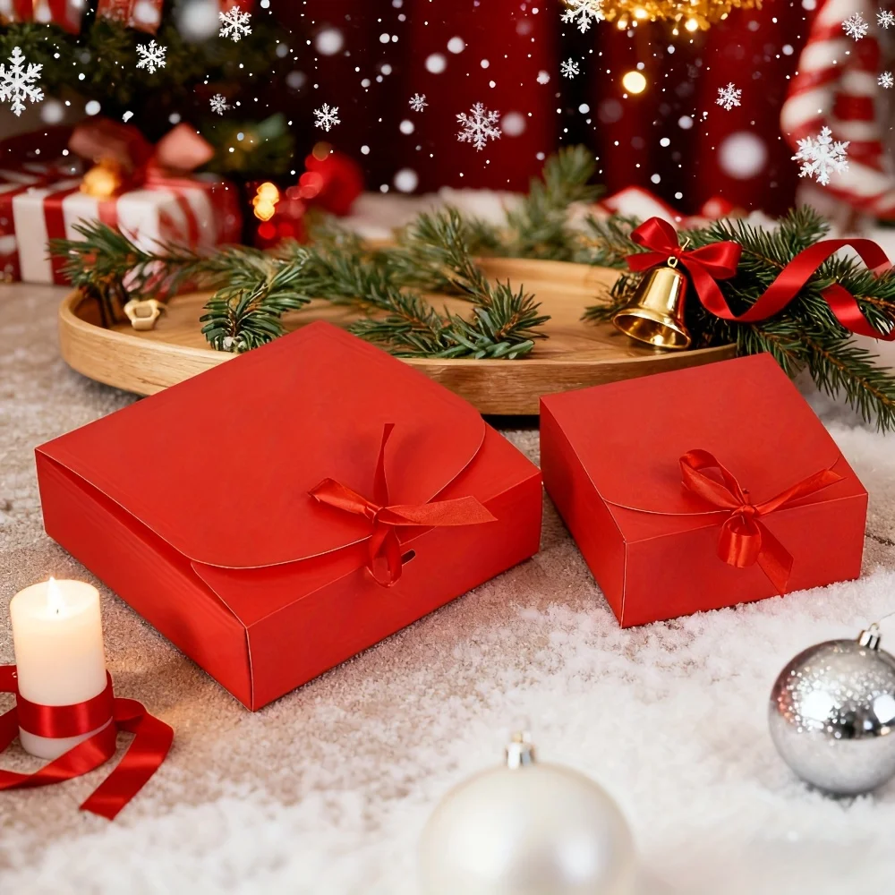 10 Stück festliche rote Weihnachtsgeschenkboxen mit Band – perfekt für Kekse, Süßigkeiten und Partygeschenke – Detail 1