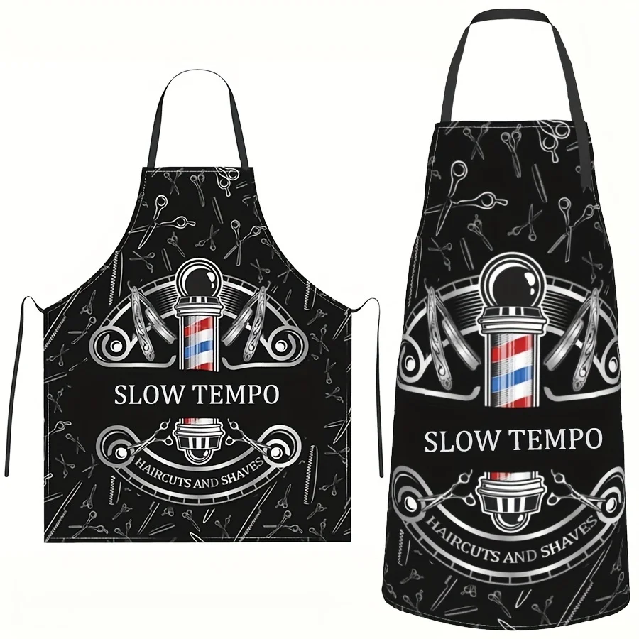 Tablier de Barbier Professionnel Noir avec Motif « SLOW TEMPO » – Protection de Taille Élégante pour Coiffeurs, Thème Salon de Coiffure et Rasage