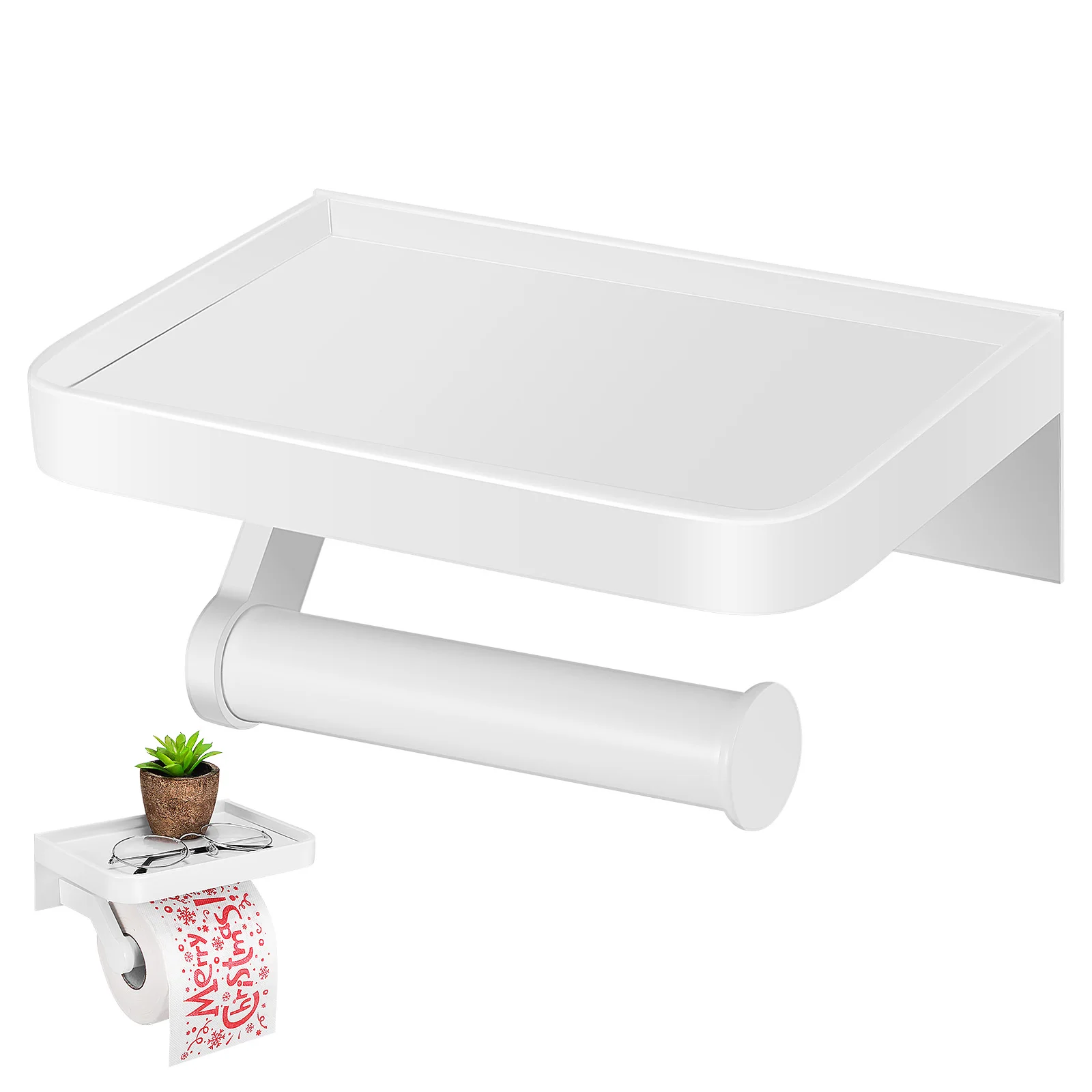 

1pcs Aluminum Alloy Toilet Paper Holder White Wall Mount Adhesive Durable Storage Stand for Bathroom Home Use Paper Towel Holder
