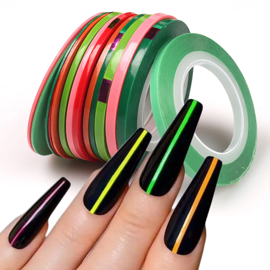 14pcs Fluorescent Nail Striping Tape Line 1/2/3 mm 3D Nail Art Tools Color Rolls DIY Nail Tips Sticker Decals Decoration BES80