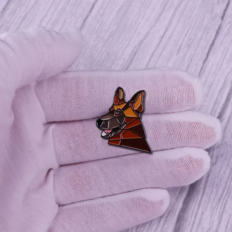 Cool German Shepherd Enamel Pin Pet Dogs Geometric 3D Badge Gift for Dog Lover