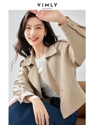 Vimly Khaki Cropped Trench Coat Autumn Lapel Long Sleeve Women's Jacket 2023 Fall New Straight Office Lady Female Clothing M3891