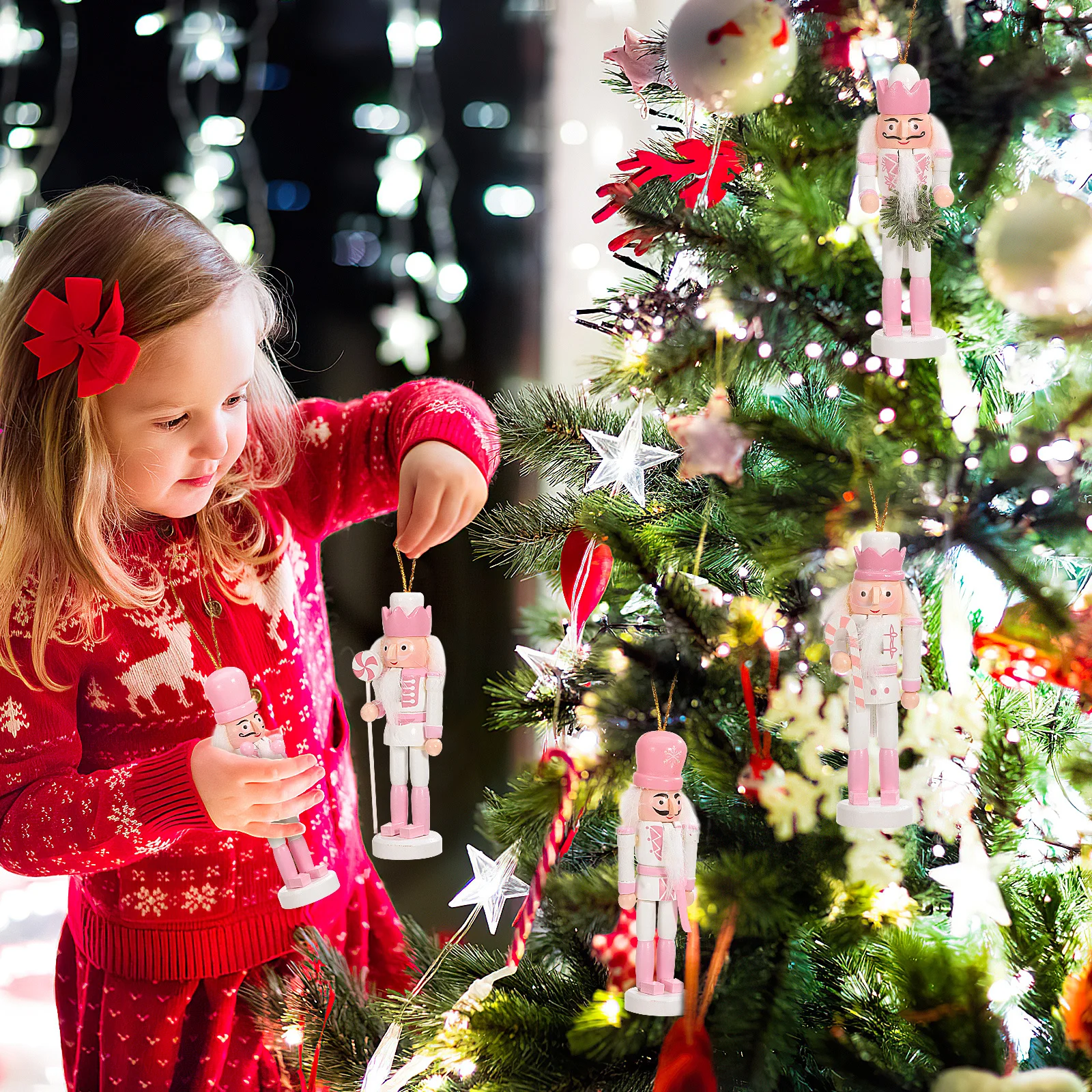 

5Pcs Nutcracker Ornaments Exquisite Realistic Christmas Decorations Hanging Soldier Shape Xmas Tree Pendant Holiday Party